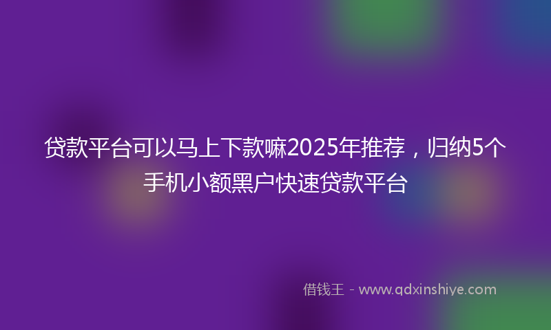 贷款平台可以马上下款嘛2025年推荐，归纳5个手机小额黑户快速贷款平台