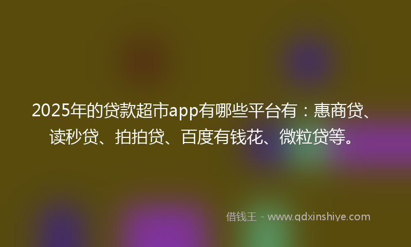 2025年的贷款超市app有哪些平台有：惠商贷、读秒贷、拍拍贷、百度有钱花、微粒贷等。