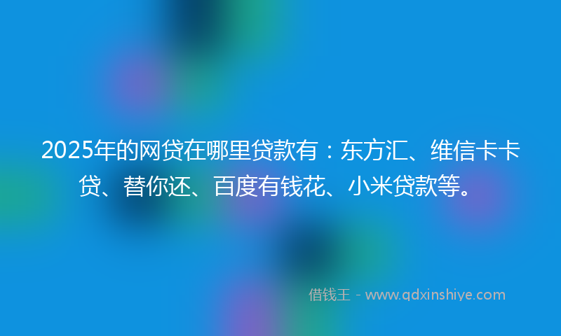 2025年的网贷在哪里贷款有：东方汇、维信卡卡贷、替你还、百度有钱花、小米贷款等。
