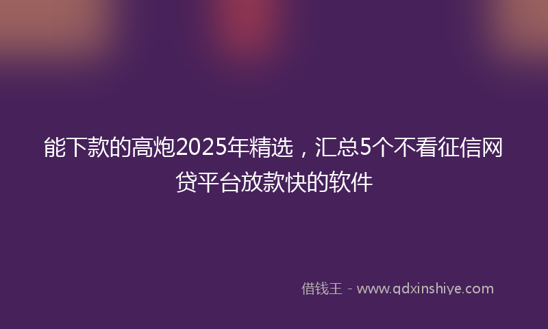 能下款的高炮2025年精选，汇总5个不看征信网贷平台放款快的软件