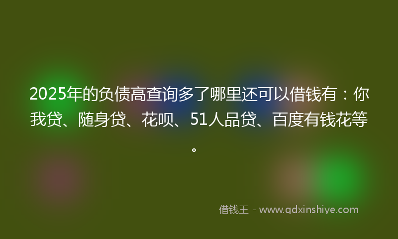 2025年的负债高查询多了哪里还可以借钱有：你我贷、随身贷、花呗、51人品贷、百度有钱花等。