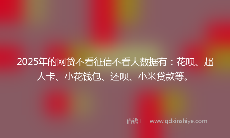 2025年的网贷不看征信不看大数据有：花呗、超人卡、小花钱包、还呗、小米贷款等。
