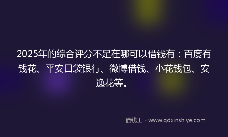 2025年的综合评分不足在哪可以借钱有：百度有钱花、平安口袋银行、微博借钱、小花钱包、安逸花等。