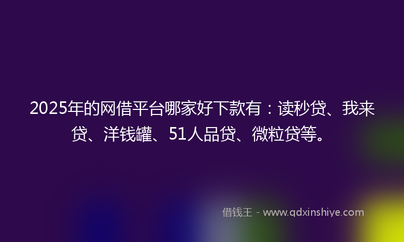 2025年的网借平台哪家好下款有：读秒贷、我来贷、洋钱罐、51人品贷、微粒贷等。
