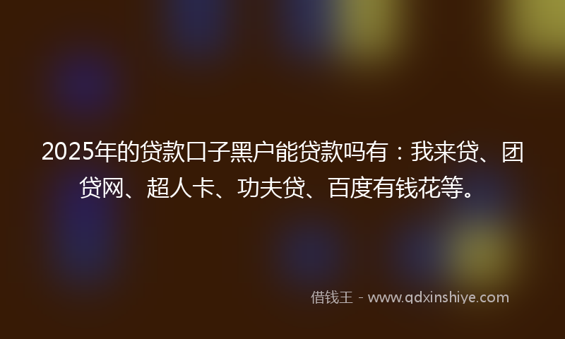 2025年的贷款口子黑户能贷款吗有：我来贷、团贷网、超人卡、功夫贷、百度有钱花等。