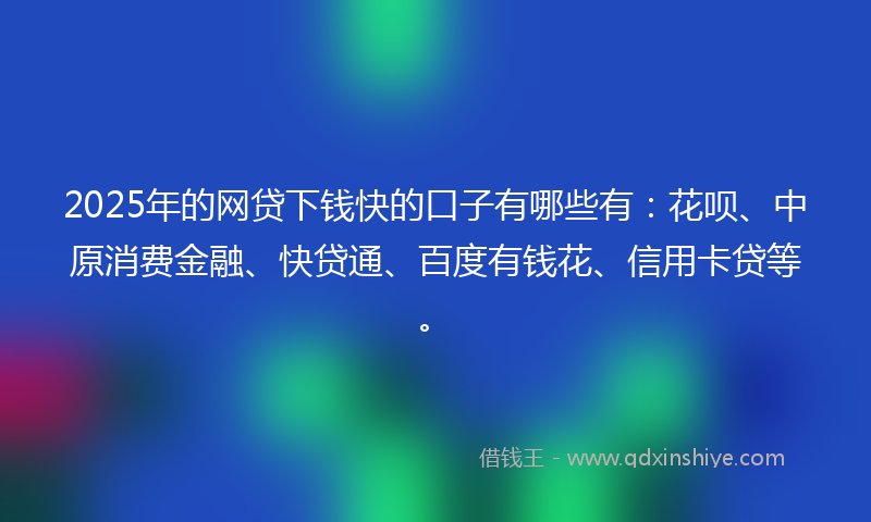 2025年的网贷下钱快的口子有哪些有：花呗、中原消费金融、快贷通、百度有钱花、信用卡贷等。