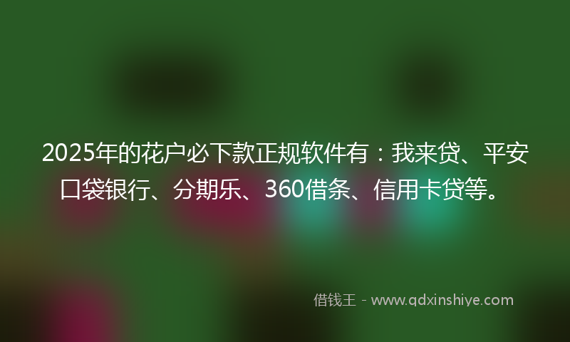 2025年的花户必下款正规软件有：我来贷、平安口袋银行、分期乐、360借条、信用卡贷等。