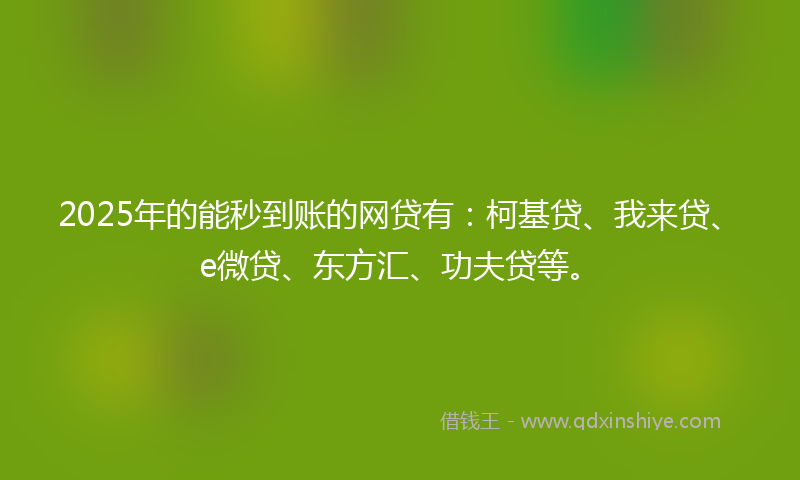 2025年的能秒到账的网贷有:柯基贷、我来贷、e微贷、东方汇、功夫贷等。