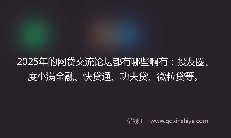 2025年的网贷交流论坛都有哪些啊有：投友圈、度小满金融、快贷通、功夫贷、微粒贷等。