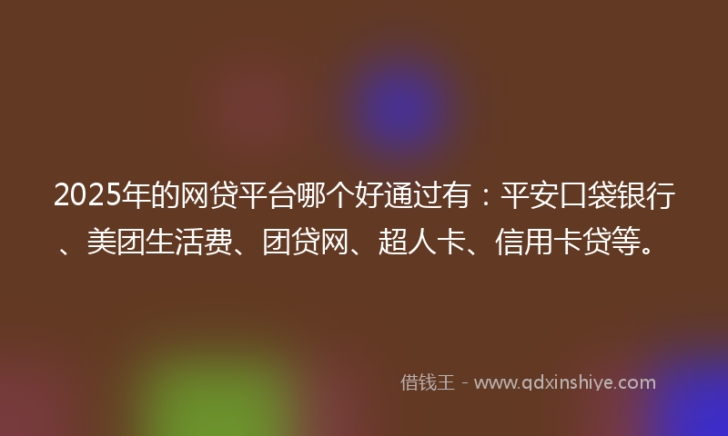 2025年的网贷平台哪个好通过有：平安口袋银行、美团生活费、团贷网、超人卡、信用卡贷等。