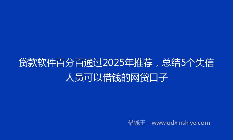 贷款软件百分百通过2025年推荐，总结5个失信人员可以借钱的网贷口子
