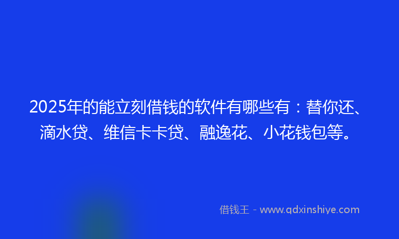 2025年的能立刻借钱的软件有哪些有：替你还、滴水贷、维信卡卡贷、融逸花、小花钱包等。