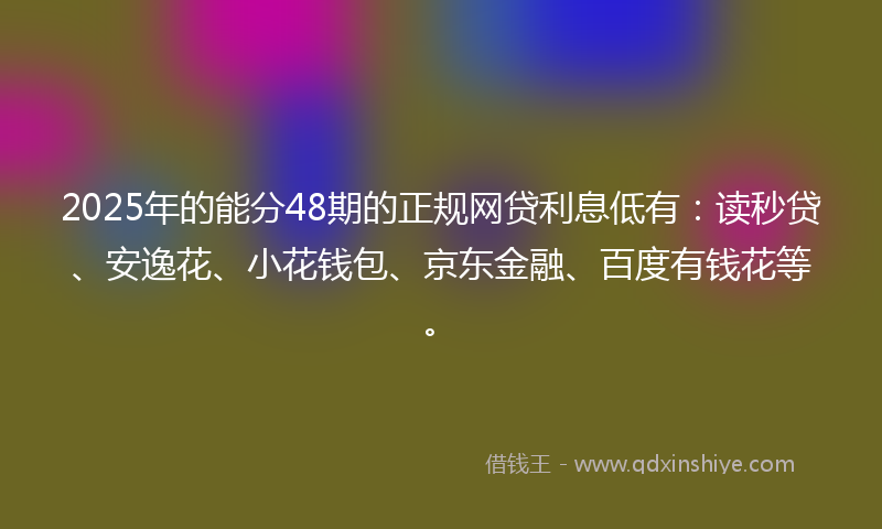 2025年的能分48期的正规网贷利息低有：读秒贷、安逸花、小花钱包、京东金融、百度有钱花等。
