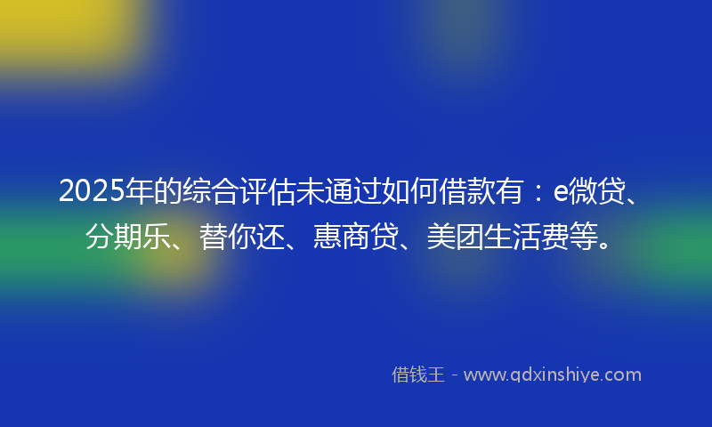 2025年的综合评估未通过如何借款有：e微贷、分期乐、替你还、惠商贷、美团生活费等。