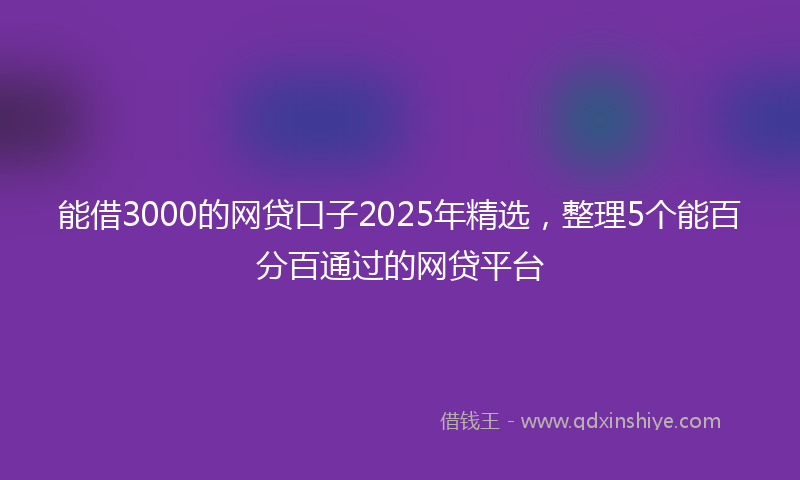 能借3000的网贷口子2025年精选，整理5个能百分百通过的网贷平台