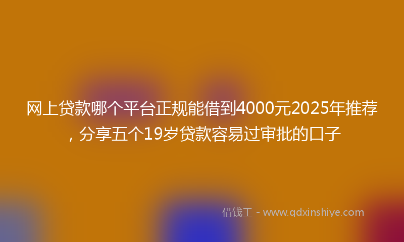 网上贷款哪个平台正规能借到4000元2025年推荐，分享五个19岁贷款容易过审批的口子
