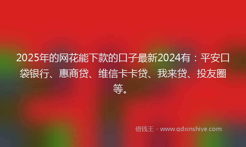 2025年的网花能下款的口子最新2024有：平安口袋银行、惠商贷、维信卡卡贷、我来贷、投友圈等。