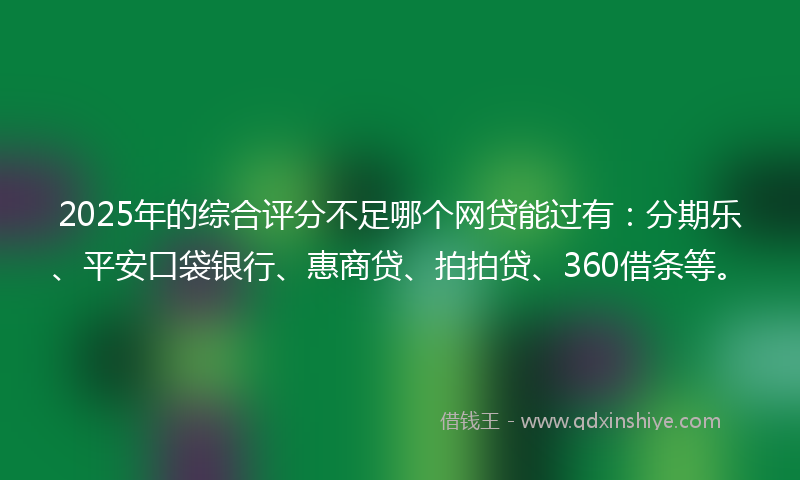 2025年的综合评分不足哪个网贷能过有：分期乐、平安口袋银行、惠商贷、拍拍贷、360借条等。