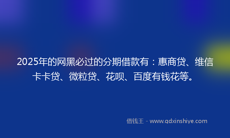 2025年的网黑必过的分期借款有：惠商贷、维信卡卡贷、微粒贷、花呗、百度有钱花等。