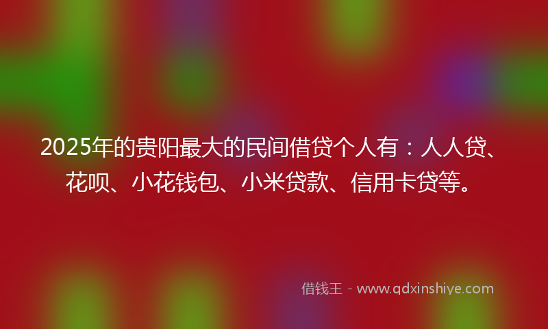 2025年的贵阳最大的民间借贷个人有：人人贷、花呗、小花钱包、小米贷款、信用卡贷等。