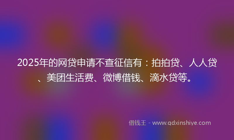 2025年的网贷申请不查征信有：拍拍贷、人人贷、美团生活费、微博借钱、滴水贷等。