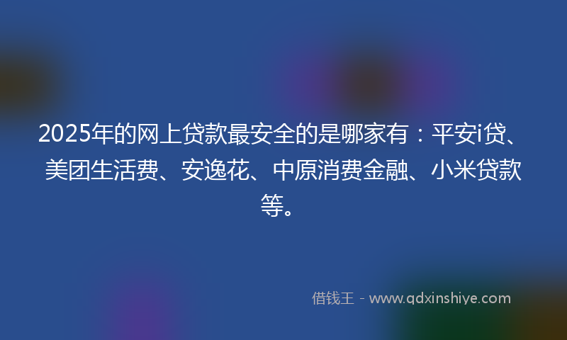 2025年的网上贷款最安全的是哪家有：平安i贷、美团生活费、安逸花、中原消费金融、小米贷款等。