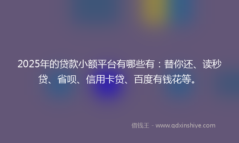 2025年的贷款小额平台有哪些有：替你还、读秒贷、省呗、信用卡贷、百度有钱花等。