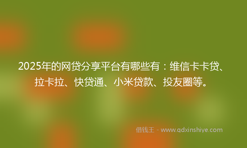 2025年的网贷分享平台有哪些有：维信卡卡贷、拉卡拉、快贷通、小米贷款、投友圈等。