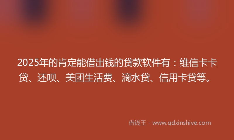 2025年的肯定能借出钱的贷款软件有：维信卡卡贷、还呗、美团生活费、滴水贷、信用卡贷等。
