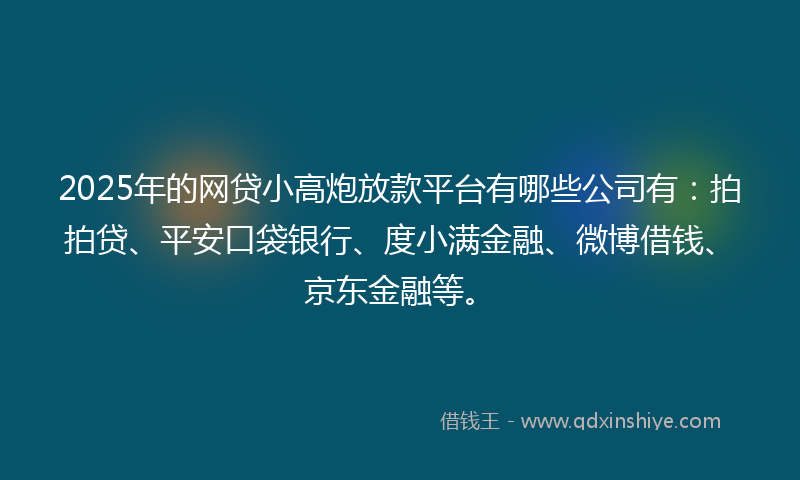 2025年的网贷小高炮放款平台有哪些公司有：拍拍贷、平安口袋银行、度小满金融、微博借钱、京东金融等。