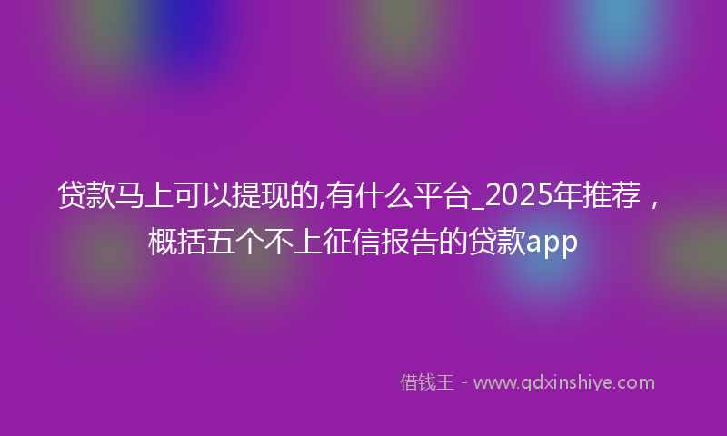 贷款马上可以提现的,有什么平台_2025年推荐，概括五个不上征信报告的贷款app