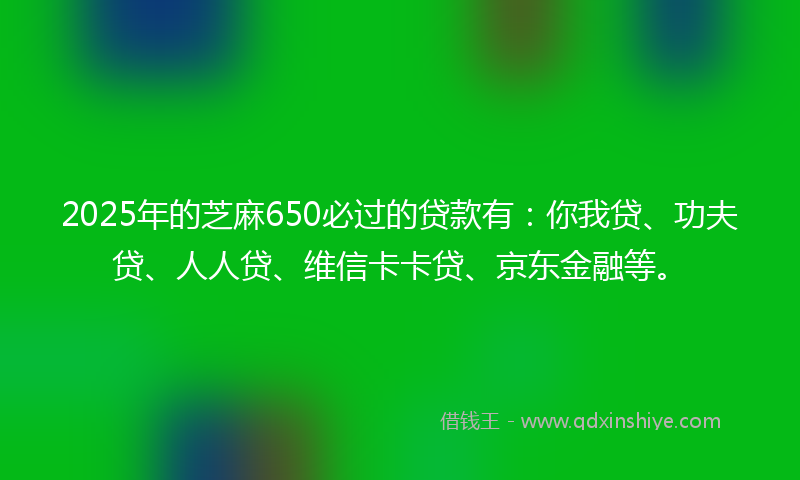 2025年的芝麻650必过的贷款有：你我贷、功夫贷、人人贷、维信卡卡贷、京东金融等。