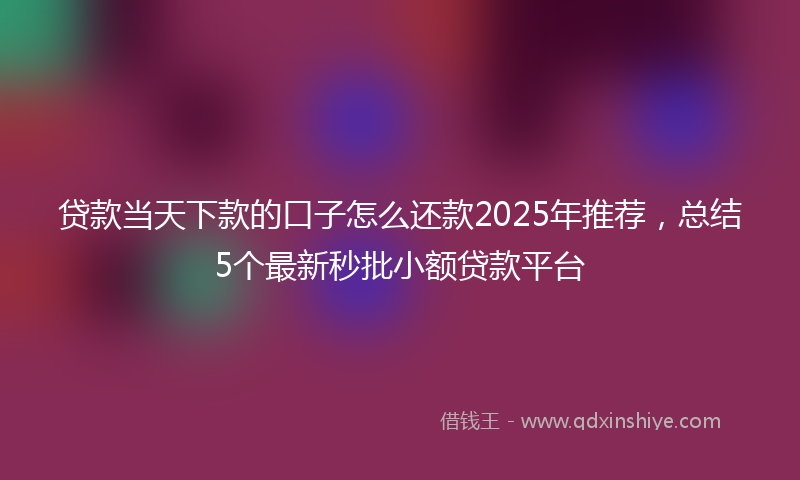 贷款当天下款的口子怎么还款2025年推荐，总结5个最新秒批小额贷款平台
