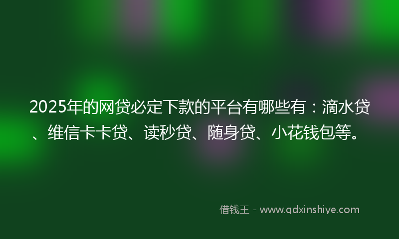 2025年的网贷必定下款的平台有哪些有：滴水贷、维信卡卡贷、读秒贷、随身贷、小花钱包等。