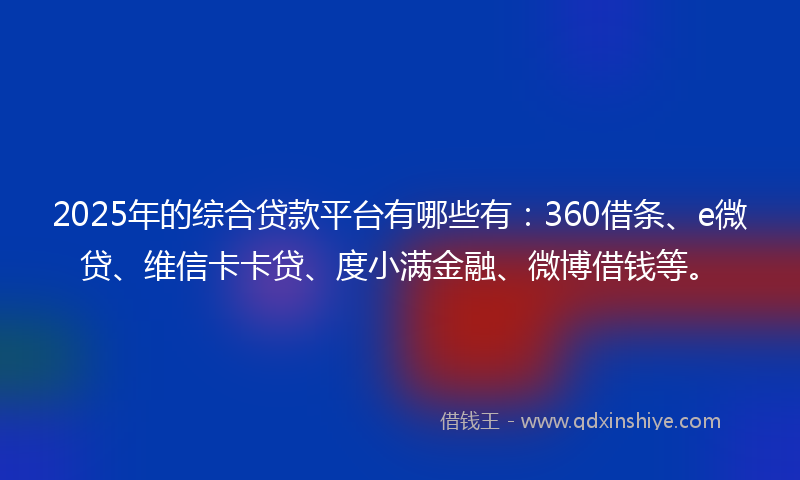 2025年的综合贷款平台有哪些有：360借条、e微贷、维信卡卡贷、度小满金融、微博借钱等。