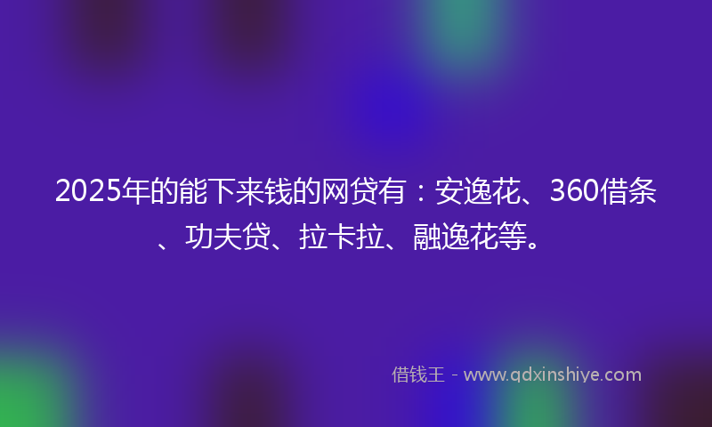 2025年的能下来钱的网贷有：安逸花、360借条、功夫贷、拉卡拉、融逸花等。