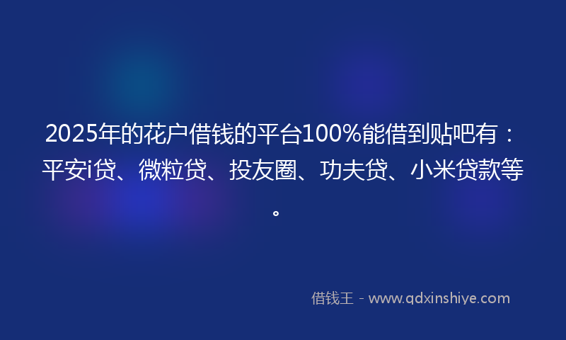 2025年的花户借钱的平台100%能借到贴吧有：平安i贷、微粒贷、投友圈、功夫贷、小米贷款等。