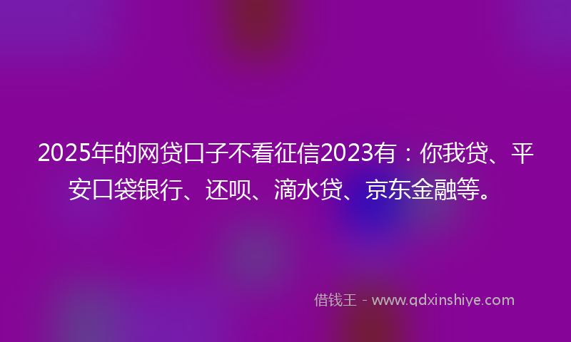 2025年的网贷口子不看征信2023有：你我贷、平安口袋银行、还呗、滴水贷、京东金融等。