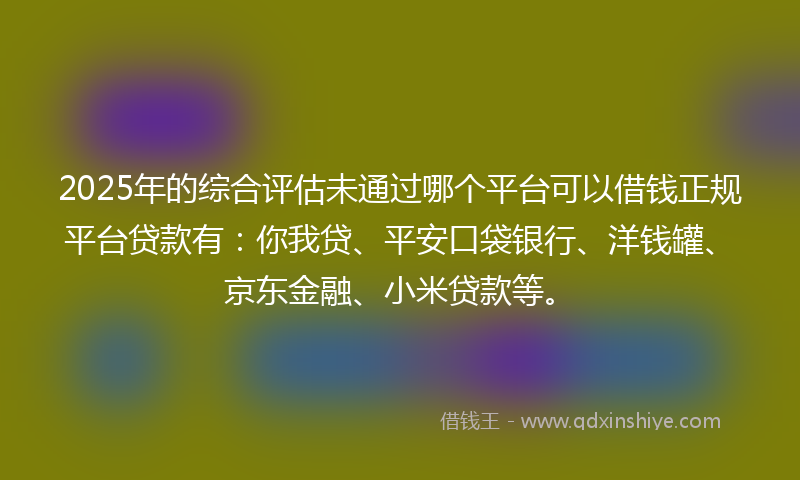 2025年的综合评估未通过哪个平台可以借钱正规平台贷款有：你我贷、平安口袋银行、洋钱罐、京东金融、小米贷款等。