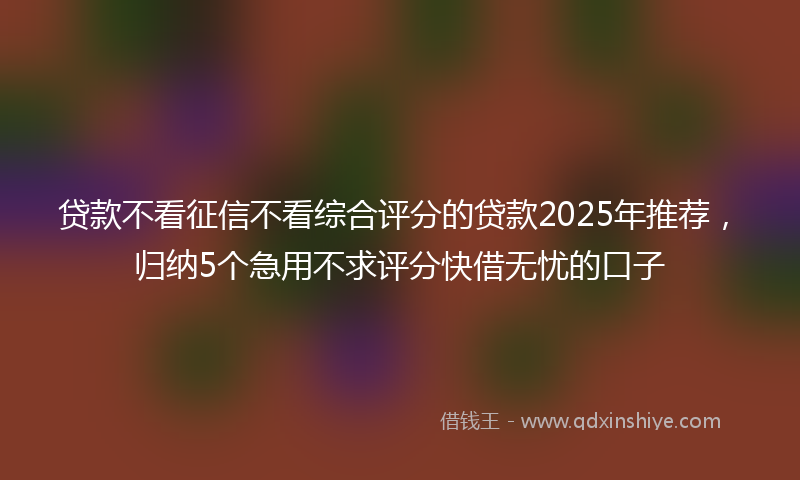 贷款不看征信不看综合评分的贷款2025年推荐，归纳5个急用不求评分快借无忧的口子