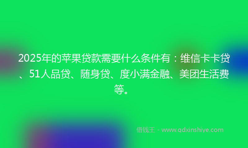 2025年的苹果贷款需要什么条件有：维信卡卡贷、51人品贷、随身贷、度小满金融、美团生活费等。