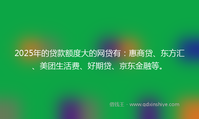 2025年的贷款额度大的网贷有：惠商贷、东方汇、美团生活费、好期贷、京东金融等。