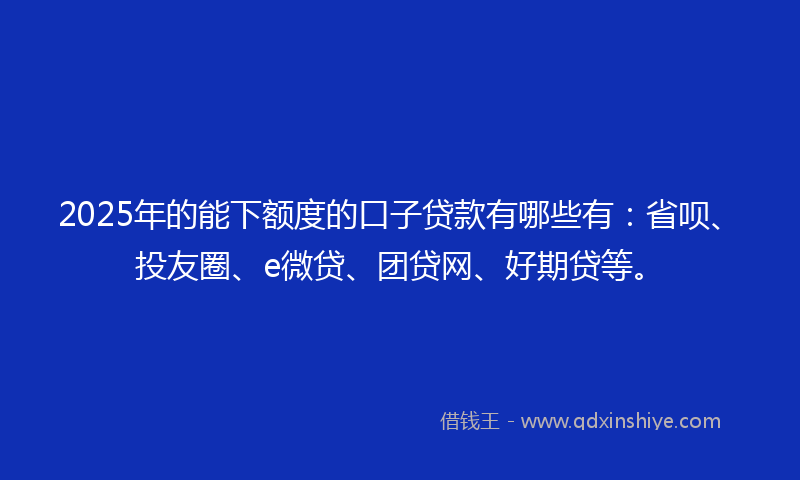 2025年的能下额度的口子贷款有哪些有：省呗、投友圈、e微贷、团贷网、好期贷等。