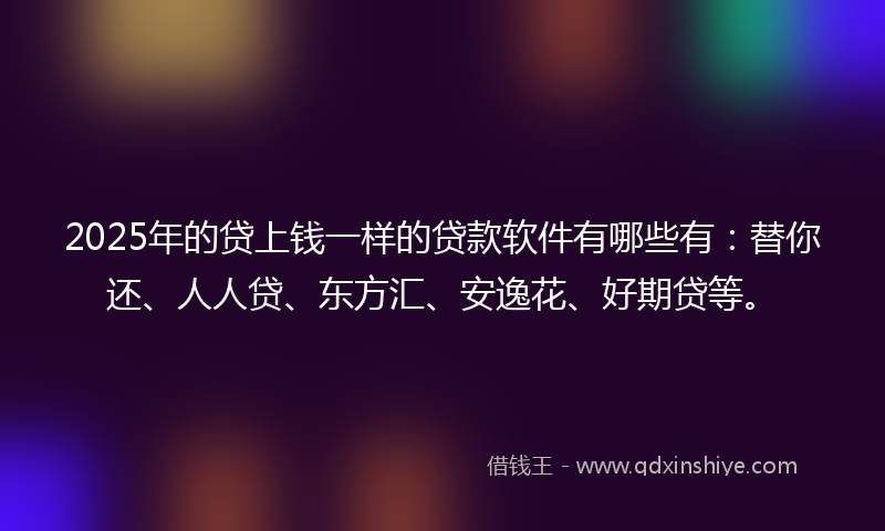 2025年的贷上钱一样的贷款软件有哪些有：替你还、人人贷、东方汇、安逸花、好期贷等。