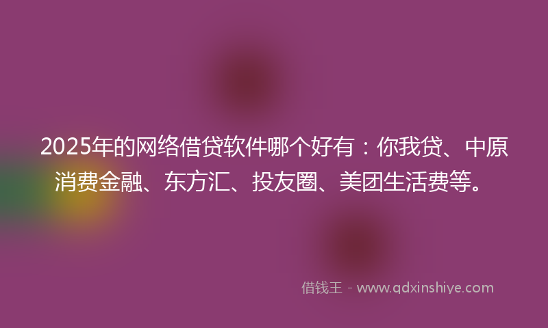 2025年的网络借贷软件哪个好有：你我贷、中原消费金融、东方汇、投友圈、美团生活费等。