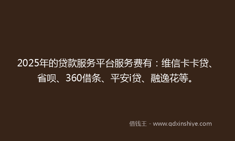 2025年的贷款服务平台服务费有：维信卡卡贷、省呗、360借条、平安i贷、融逸花等。
