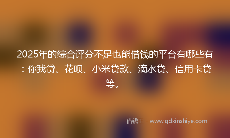 2025年的综合评分不足也能借钱的平台有哪些有：你我贷、花呗、小米贷款、滴水贷、信用卡贷等。