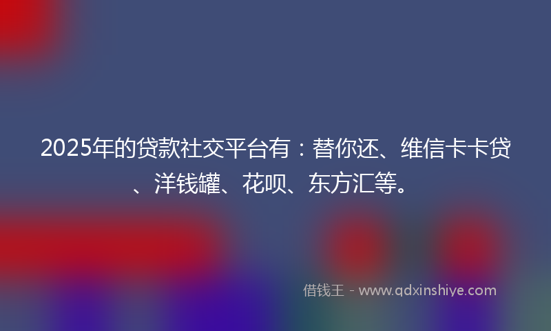 2025年的贷款社交平台有：替你还、维信卡卡贷、洋钱罐、花呗、东方汇等。