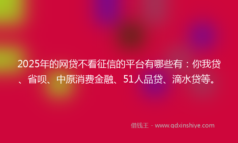 2025年的网贷不看征信的平台有哪些有：你我贷、省呗、中原消费金融、51人品贷、滴水贷等。