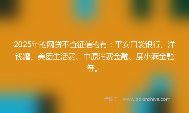 2025年的网贷不查征信的有：平安口袋银行、洋钱罐、美团生活费、中原消费金融、度小满金融等。